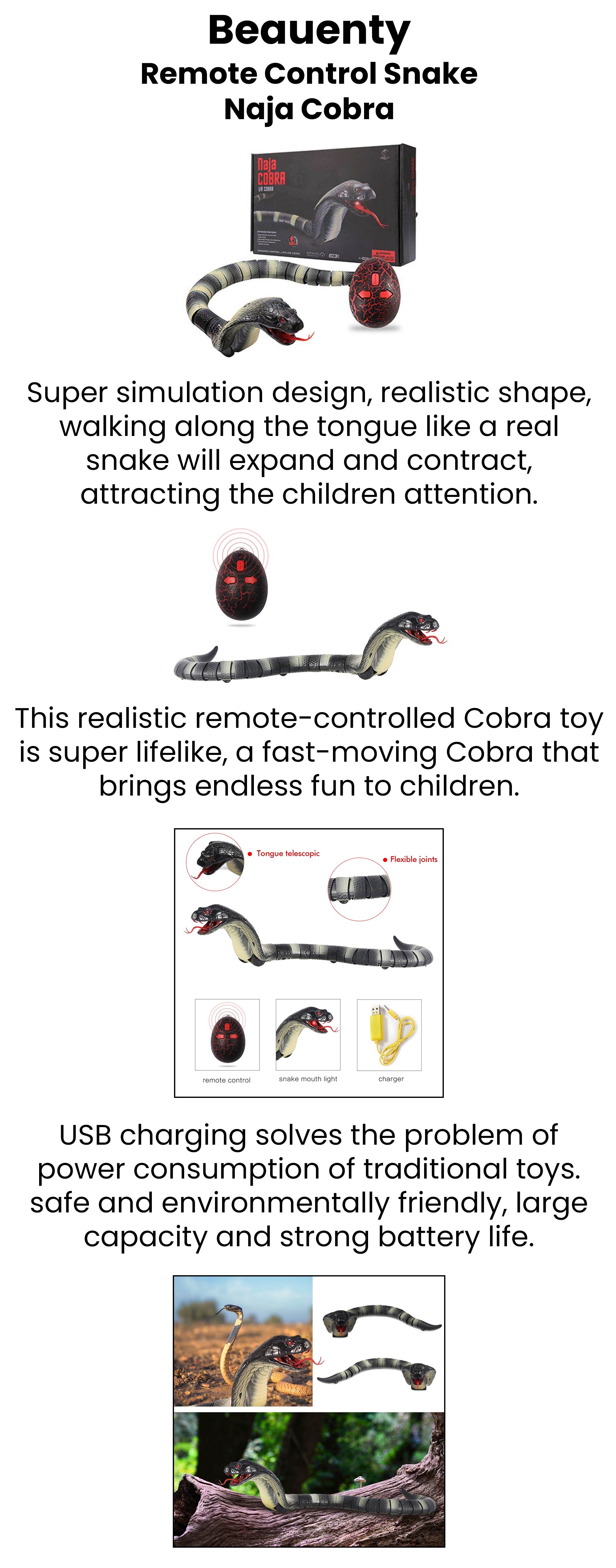 Remote Controlled Wireless Flexible Realistic Fast Moving Naga Cobra Snake Toy 44x7x6cm