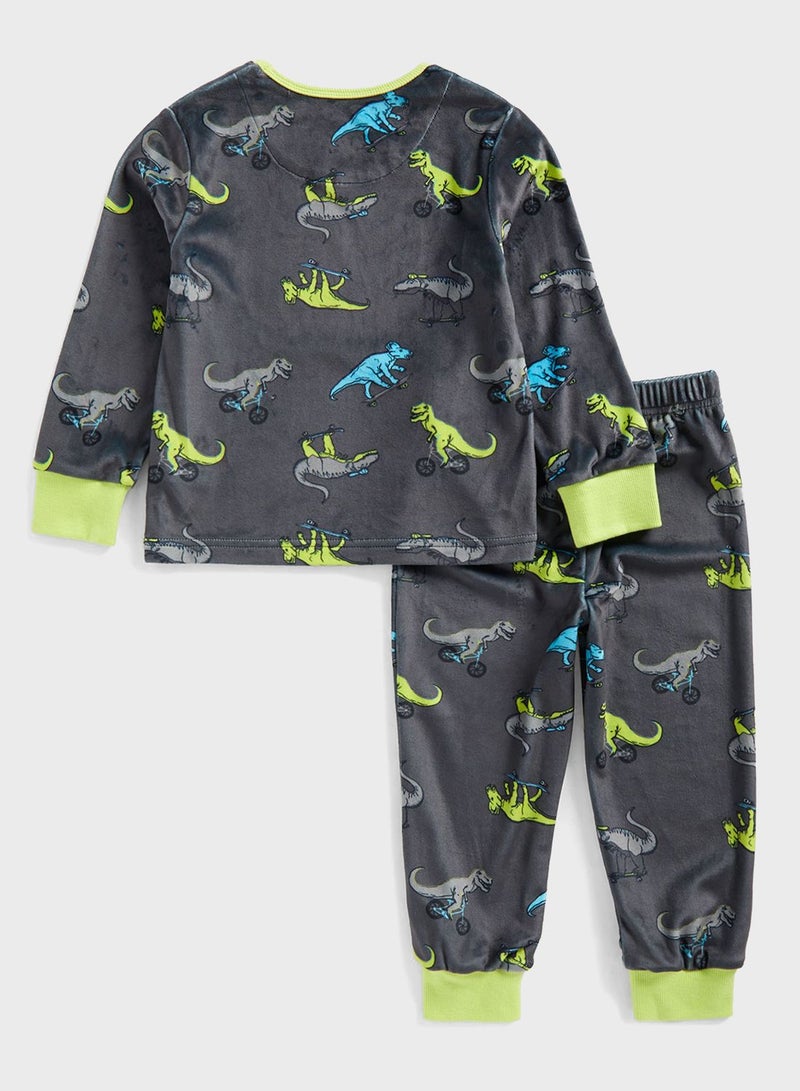 Kids Dino Print Sweatshirt & Sweatpants Set