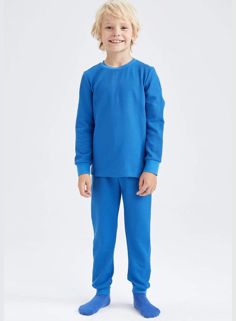 2 Pack Boy Regular Fit Crew Neck Long Sleeve Knitted Pyjamas