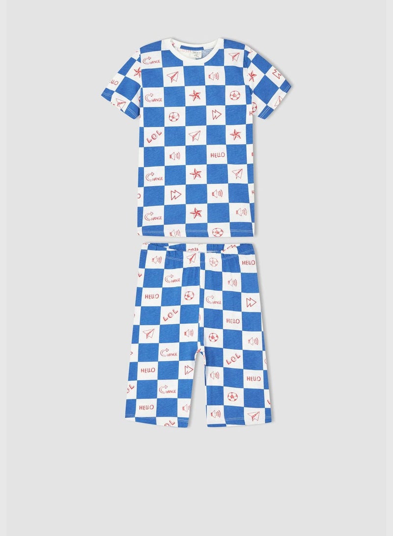 Regular Fit Short Sleeve Checkers Print Pyjama Set