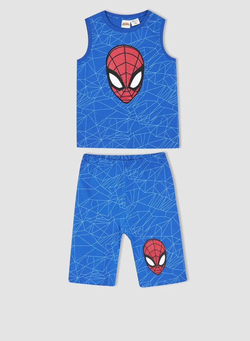 2 Pieces Boy Spiderman Licenced Regular Fit Crew Neck Sleeveless Homewear Knitted Pyjamas