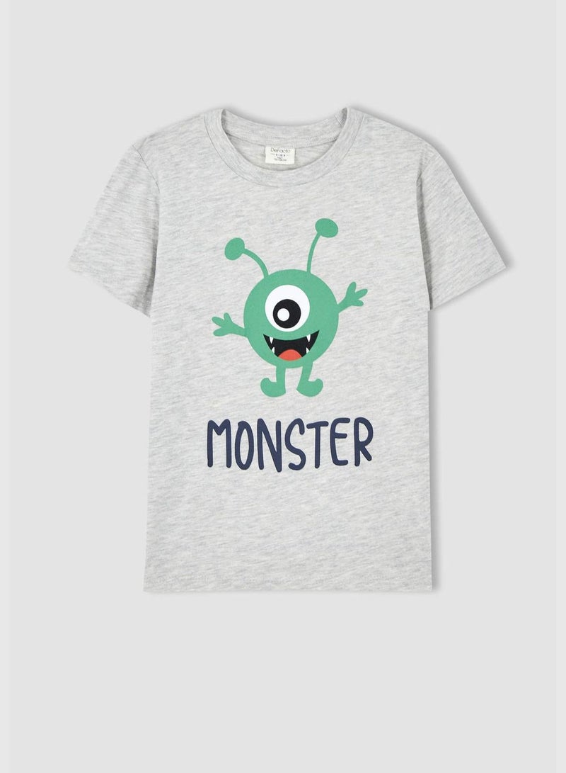 Regular Fit Short Sleeve Monster Print Pyjama Set