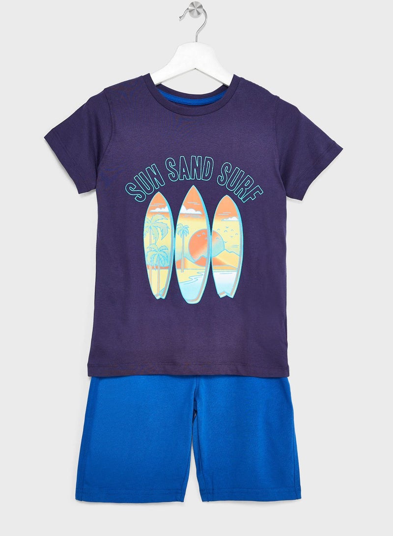 Kids Graphic Print T-Shirt & Shorts Set