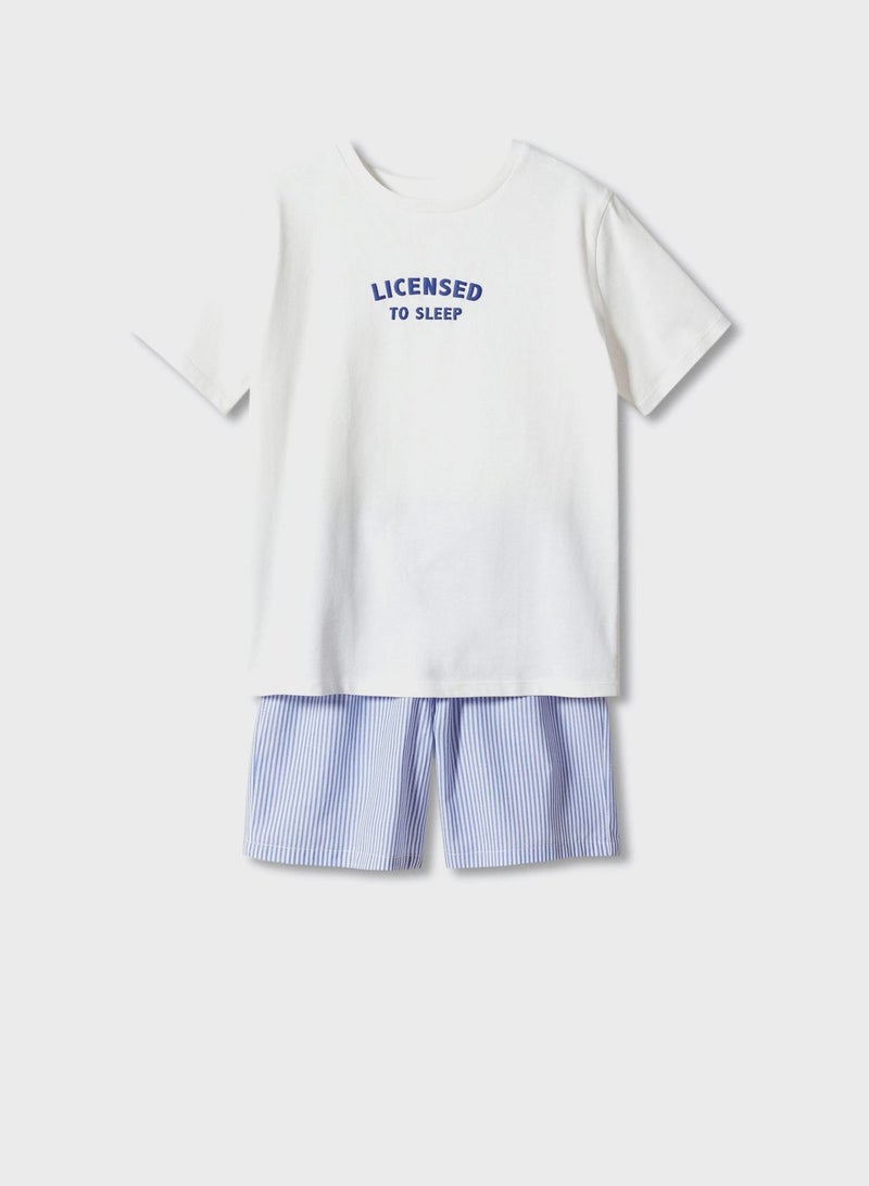 Kids Text Print T-Shirt & Striped Shorts Set