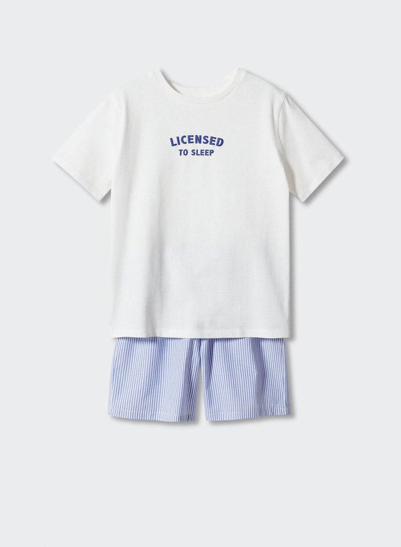 Kids Text Print T-Shirt & Striped Shorts Set