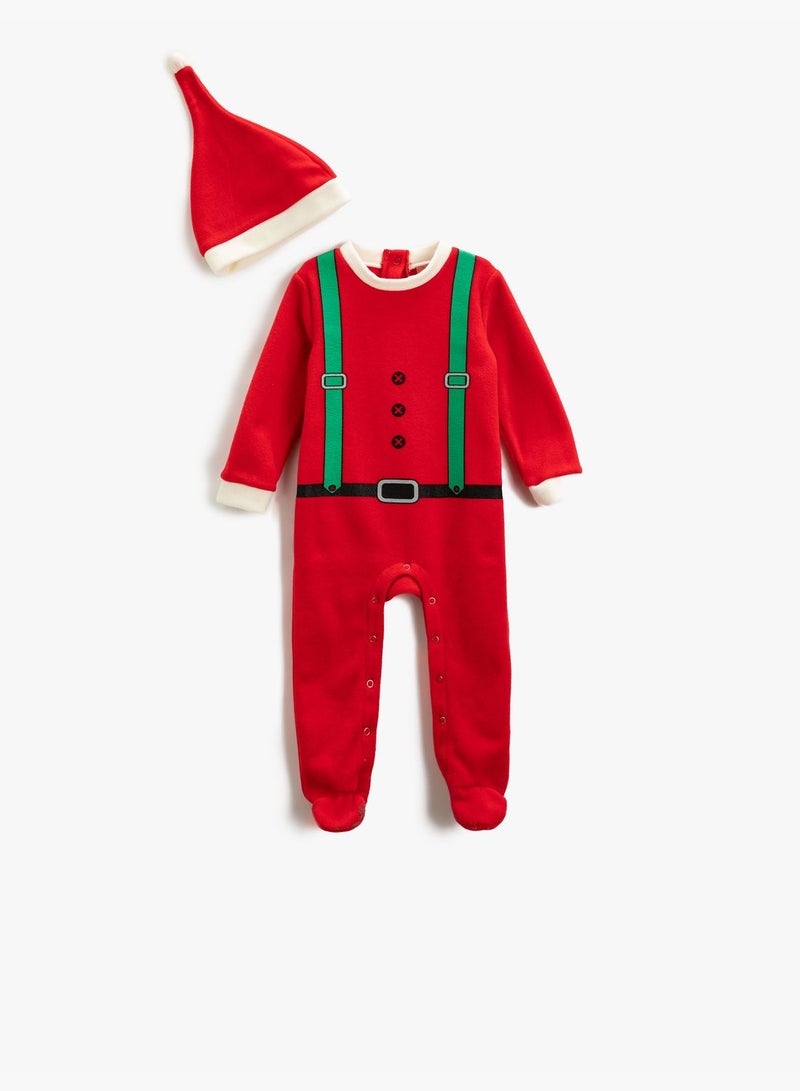Christmas Themed Fleece Jump Suit and Pompom Detail Hat