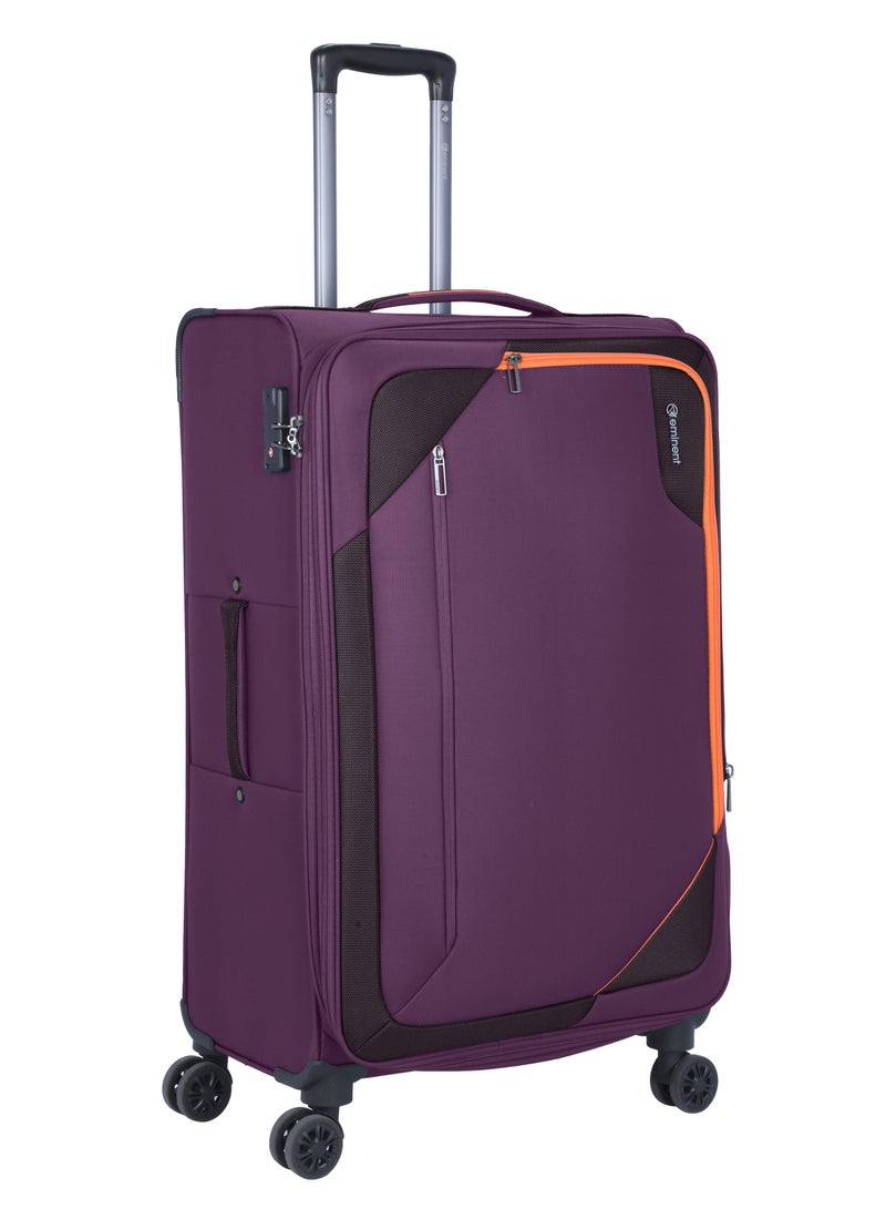 Expandable Luggage Trolley Bag Soft Suitcase for Unisex Travel Polyester Shell Lightweight with TSA lock Double Spinner Wheels E765SZ Medium Checked 24 Inch Purple