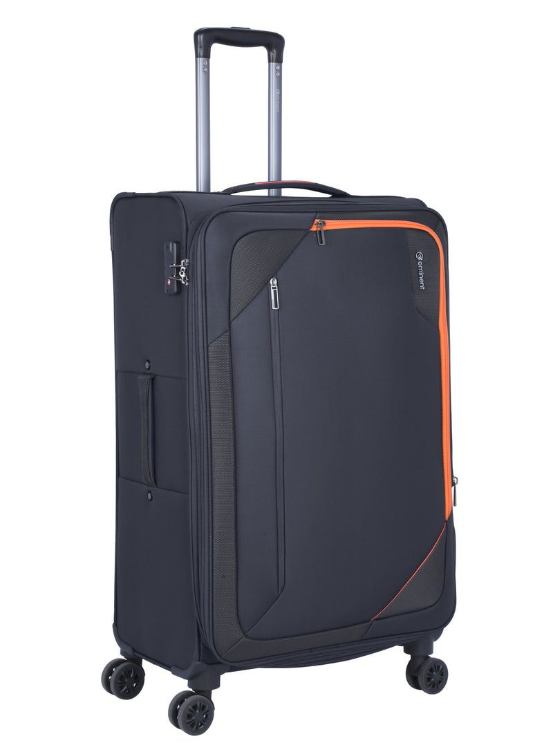 Unisex Soft Travel Bag Large Luggage Trolley Polyester Lightweight Expandable 4 Double Spinner Wheeled Suitcase with 3 Digit TSA lock E765 Black
