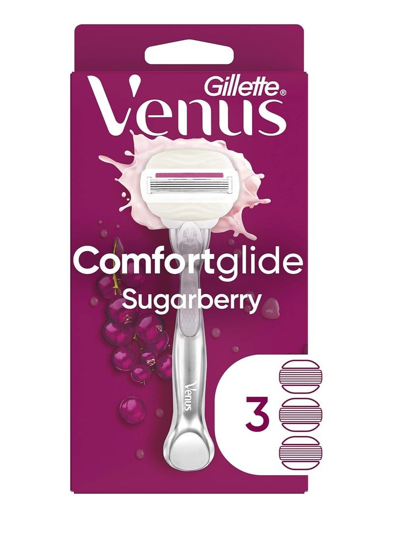 Gillette Venus ComfortGlide with Olay Sugarberry Womens Razor Handle + 3 Blade Refills