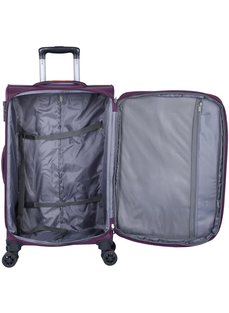 Unisex Soft Travel Bag Trolley Luggage Set of 3 Polyester Lightweight Expandable 4 Double Spinner Wheeled Suitcase with 3 Digit TSA lock E765 Purple