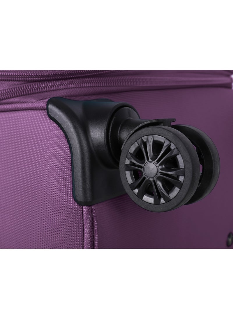 Unisex Soft Travel Bag Trolley Luggage Set of 3 Polyester Lightweight Expandable 4 Double Spinner Wheeled Suitcase with 3 Digit TSA lock E765 Purple