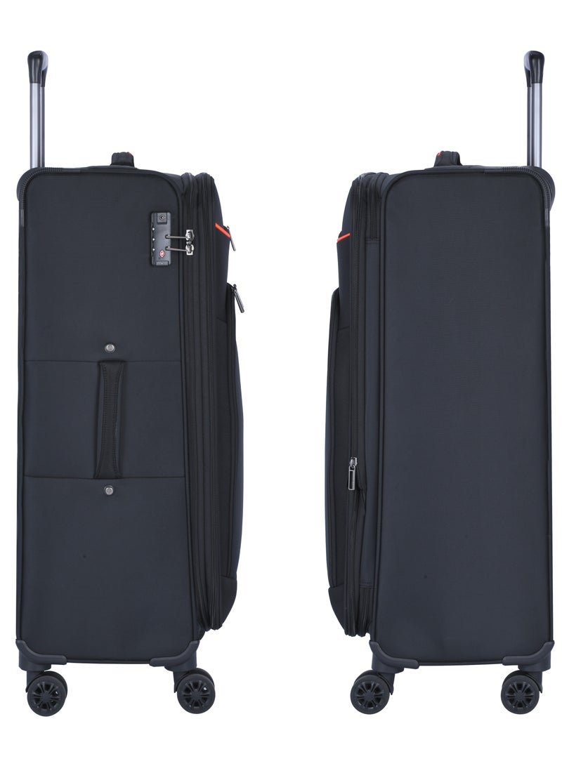 Unisex Soft Travel Bag Trolley Luggage Set of 3 Polyester Lightweight Expandable 4 Double Spinner Wheeled Suitcase with 3 Digit TSA lock E765 Black