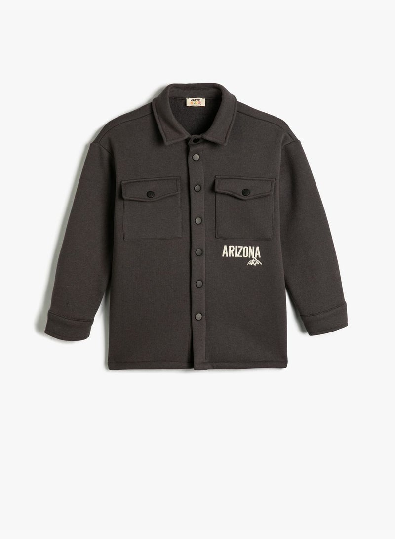 Shirt Neck Sweatshirt Flap Pocket Embroidered Detail Soft Interior