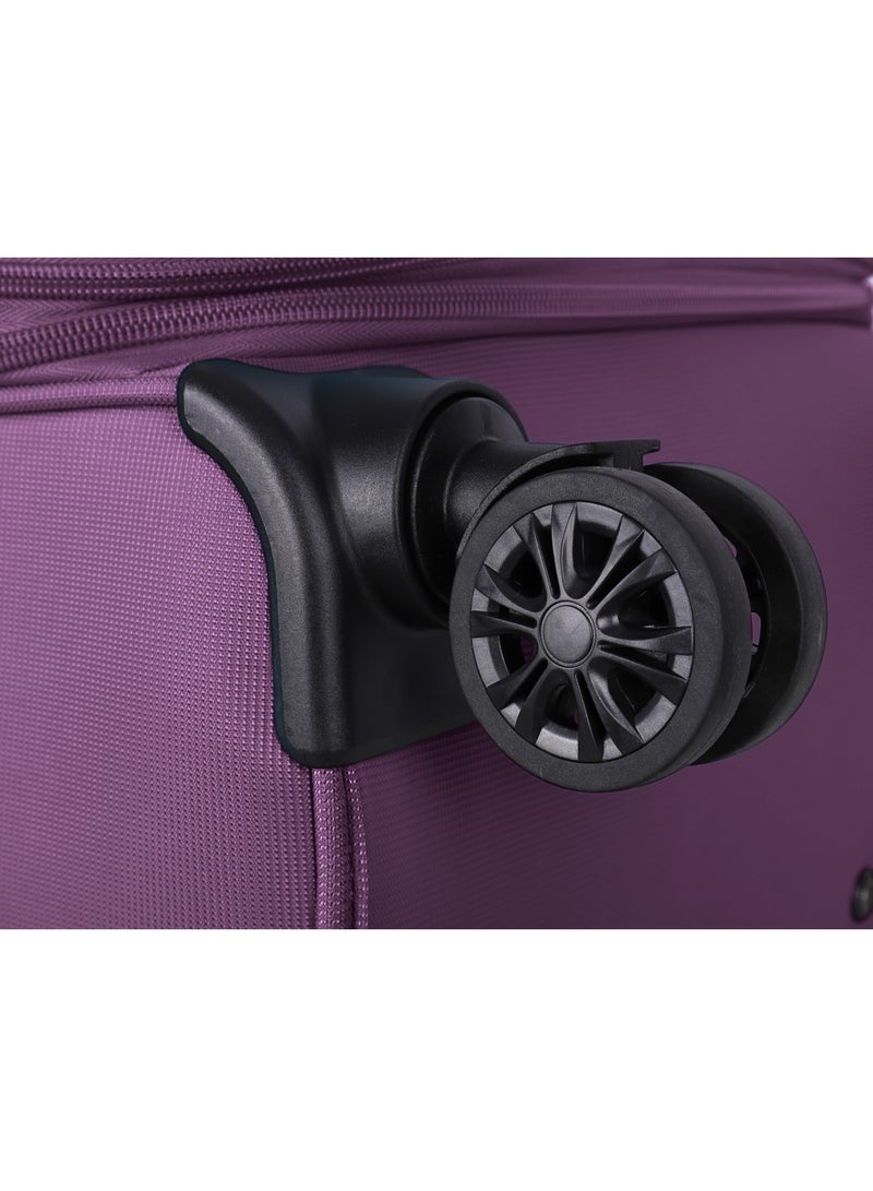 Unisex Soft Travel Bag Large Luggage Trolley Polyester Lightweight Expandable 4 Double Spinner Wheeled Suitcase with 3 Digit TSA lock E765 Purple