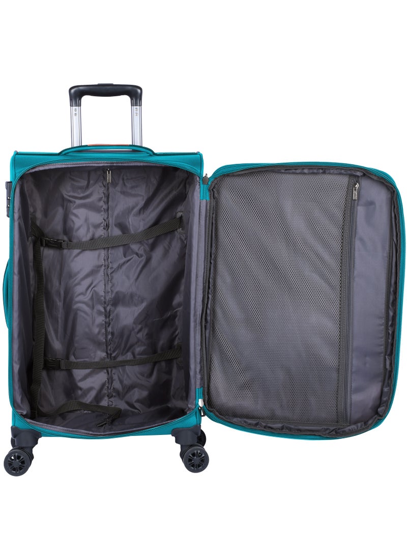 Unisex Soft Travel Bag Large Luggage Trolley Polyester Lightweight Expandable 4 Double Spinner Wheeled Suitcase with 3 Digit TSA lock E765 Green