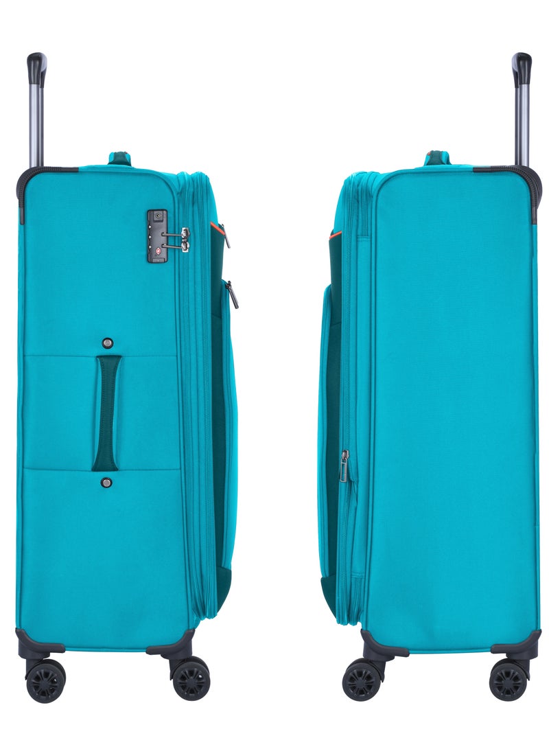 Unisex Soft Travel Bag Large Luggage Trolley Polyester Lightweight Expandable 4 Double Spinner Wheeled Suitcase with 3 Digit TSA lock E765 Green