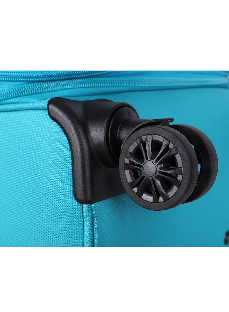 Unisex Soft Travel Bag Large Luggage Trolley Polyester Lightweight Expandable 4 Double Spinner Wheeled Suitcase with 3 Digit TSA lock E765 Green