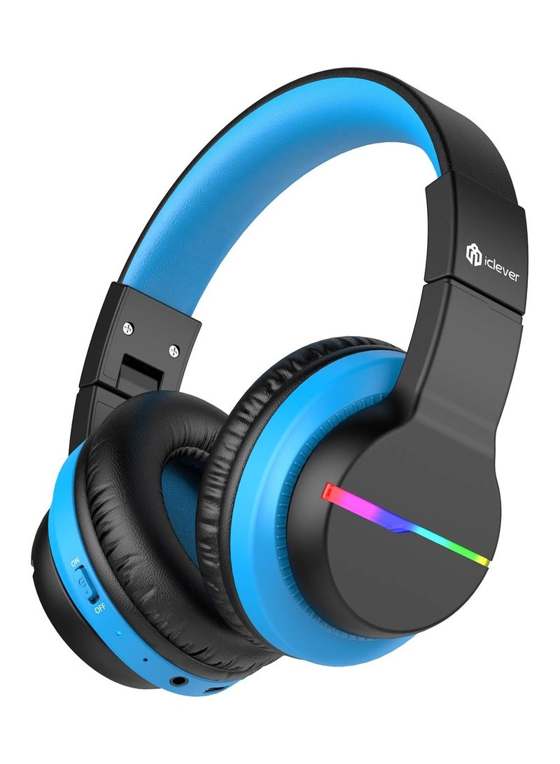 Bluetooth Kids Headphones, BTH12 Colorful LED Lights Kids Wireless Headphones Over Ear with 74/85/94dB Volume Limited, 55H Playtime, Bluetooth 5.2, Built-in Mic for School/Tablet/PC