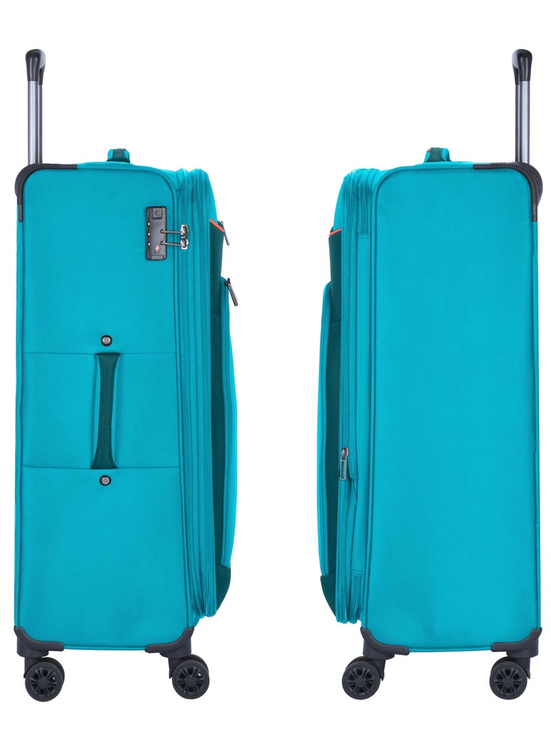 Unisex Soft Travel Bag Trolley Luggage Set of 3 Polyester Lightweight Expandable 4 Double Spinner Wheeled Suitcase with 3 Digit TSA lock E765 Green