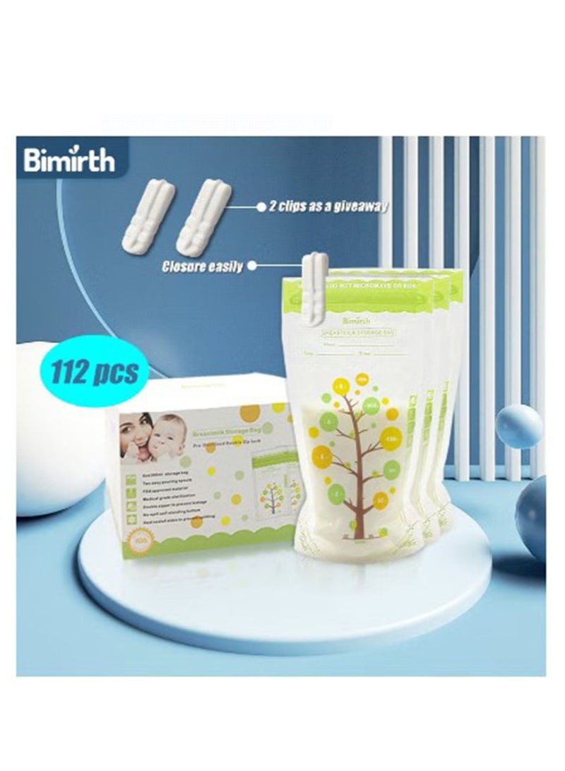 112 Piece Baby Self-standing Bottom Design Breast Milk Storage Bags With Double Zipper, 250 ml