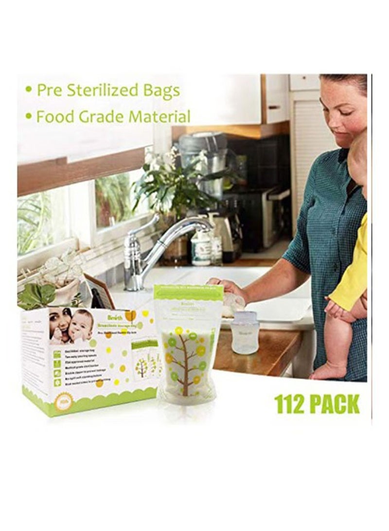 112 Piece Baby Self-standing Bottom Design Breast Milk Storage Bags With Double Zipper, 250 ml