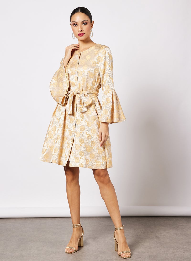 Jacquard Embellished Coat Mustard