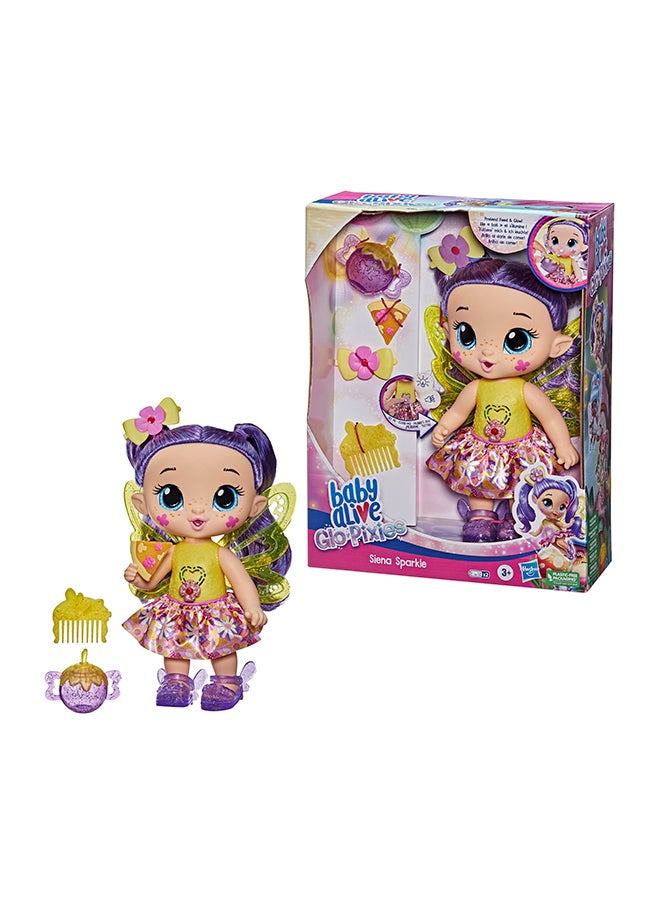 Baby Alive GloPixies Doll, Siena Sparkle, Glowing Pixie Doll Toy for Kids Ages 3 and Up, Interactive 10.5-inch Doll Glows with Pretend Feeding