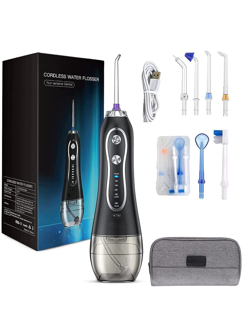 Water Floss Cordless Oral Irrigator Portable Rechargeable Dental Flossers with 5 Modes and 6 Tips H2O Flossing with 300ML Water Tank for Home and Travel Braces and Bridges Care