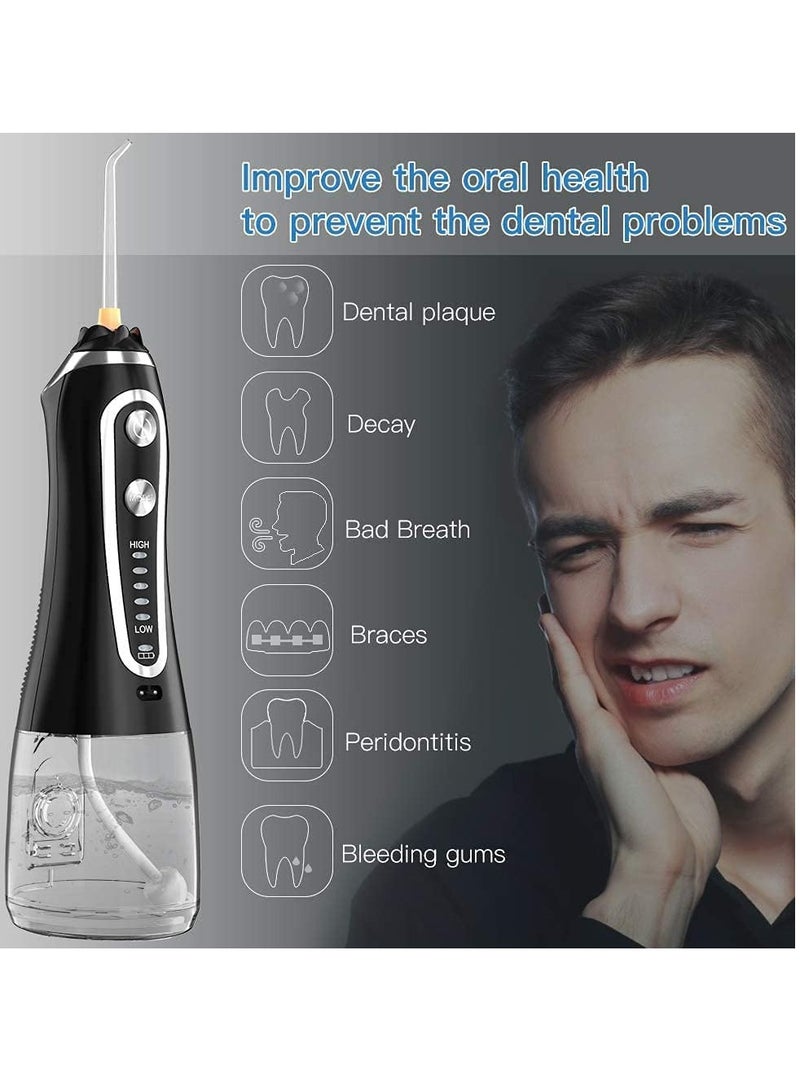 Water Floss Cordless Oral Irrigator Portable Rechargeable Dental Flossers with 5 Modes and 6 Tips H2O Flossing with 300ML Water Tank for Home and Travel Braces and Bridges Care