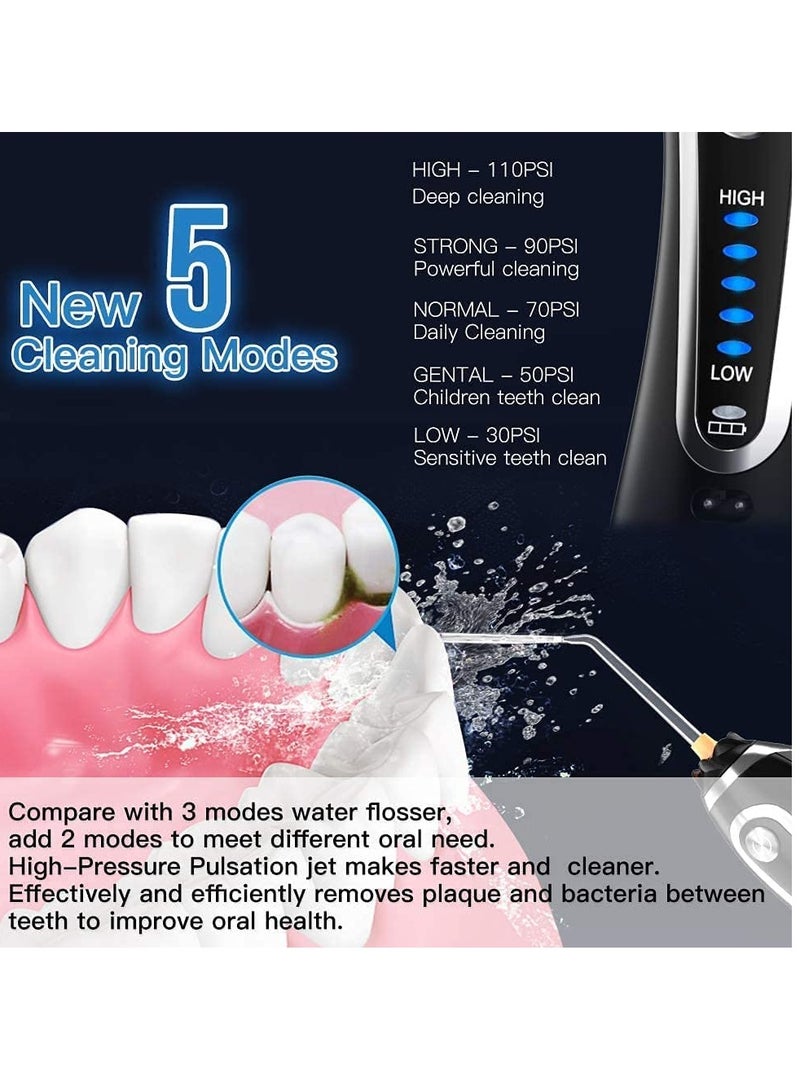 Water Floss Cordless Oral Irrigator Portable Rechargeable Dental Flossers with 5 Modes and 6 Tips H2O Flossing with 300ML Water Tank for Home and Travel Braces and Bridges Care