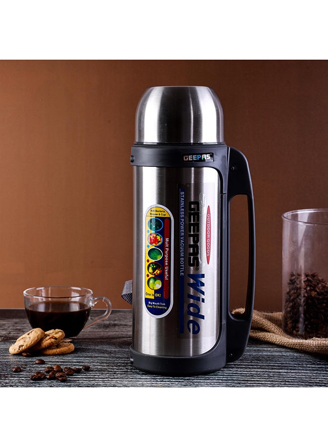 Vacuum Insulated Flask Leak Proof Stainless Steel Double Walled Thermal Mug for Hot or Cold Drink Silver/Black/Red 1.8Liters