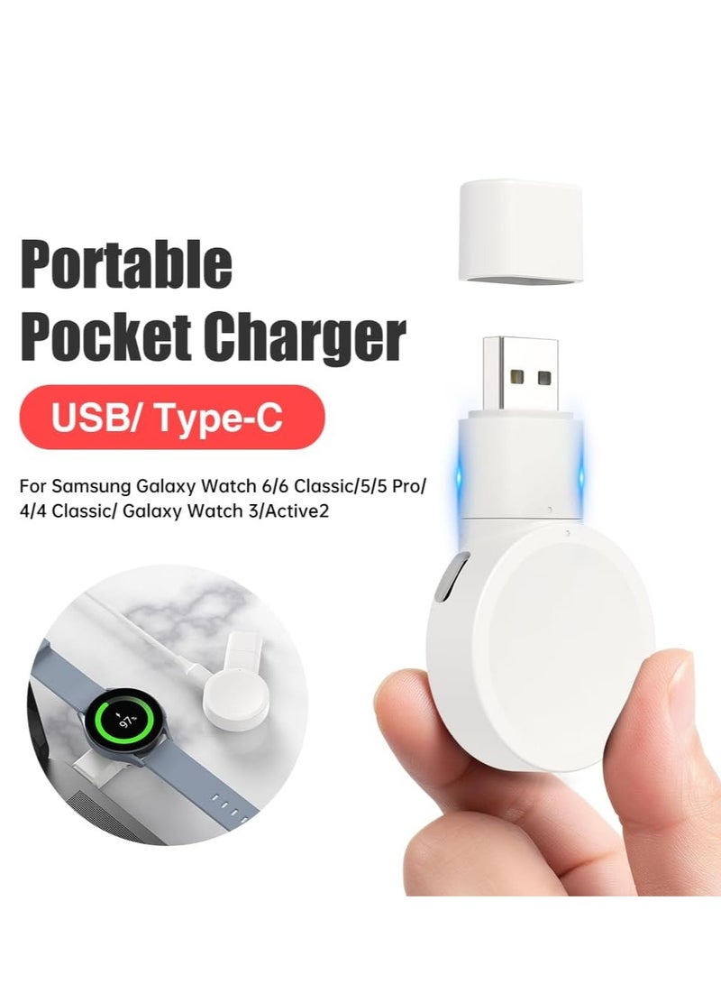 Portable Galaxy Watch Charger, USB Type-C Portable Charger for Samsung Galaxy Watch6/5/5Pro/4/4Classic/Active2 Wireless Smart Watch Accessories Rotatable Dual Charging Mode Adapter