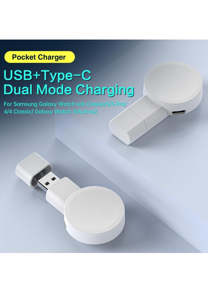Portable Galaxy Watch Charger, USB Type-C Portable Charger for Samsung Galaxy Watch6/5/5Pro/4/4Classic/Active2 Wireless Smart Watch Accessories Rotatable Dual Charging Mode Adapter
