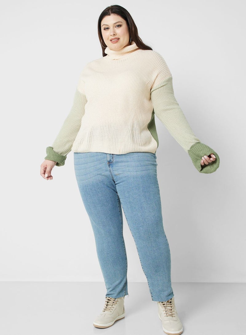 Colourblock Detail Turtle Neck Sweater