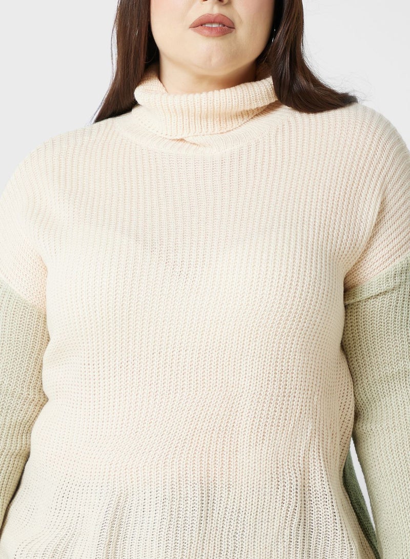 Colourblock Detail Turtle Neck Sweater