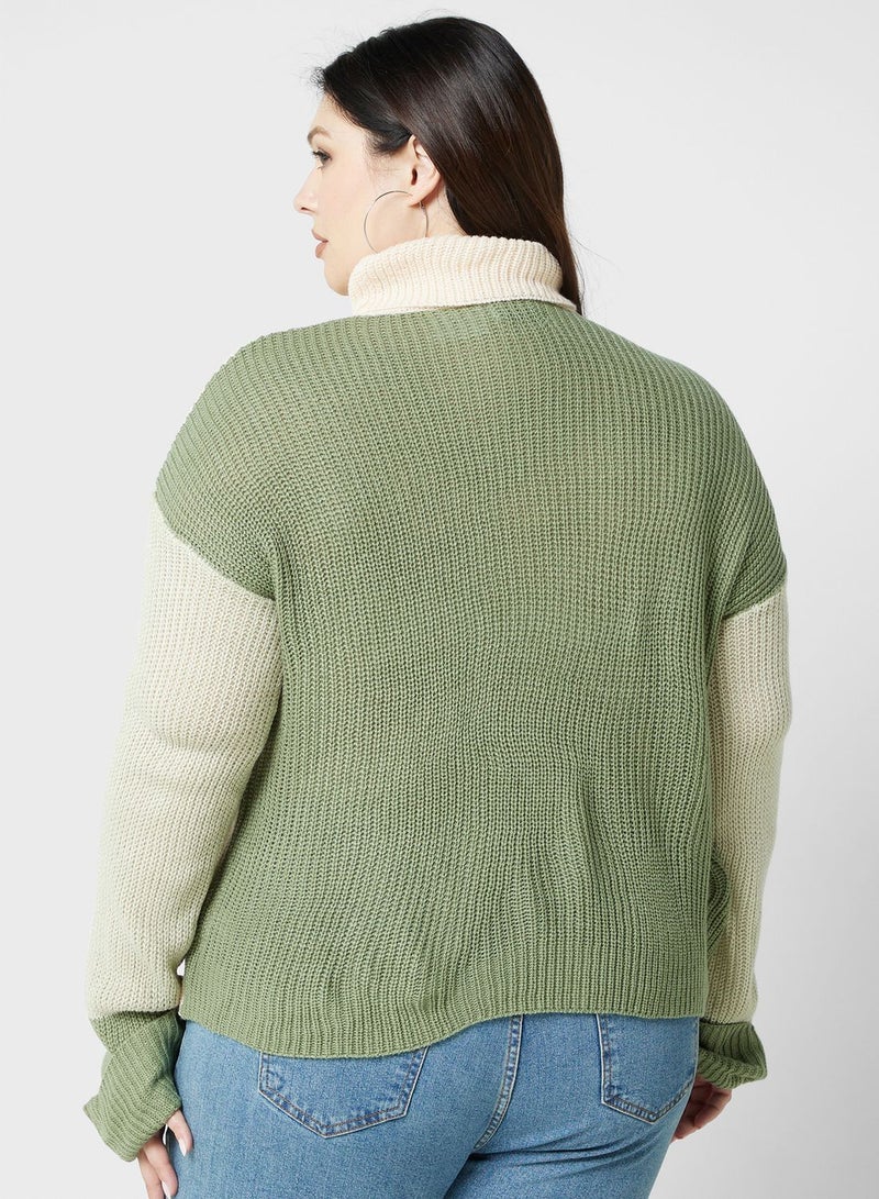 Colourblock Detail Turtle Neck Sweater