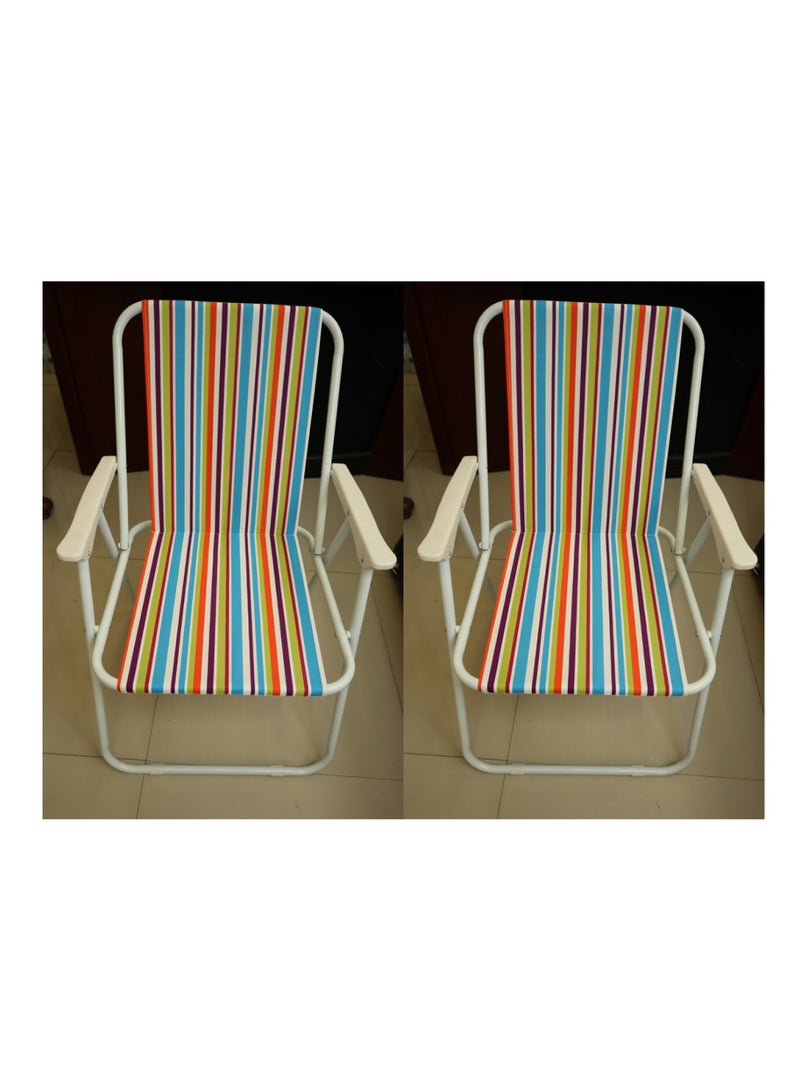 2 Pcs Beach Chair Foldable Camping Chair For Outdoor Camp Beach Travel Picnic Hiking, Multicolor 47X48X67CM