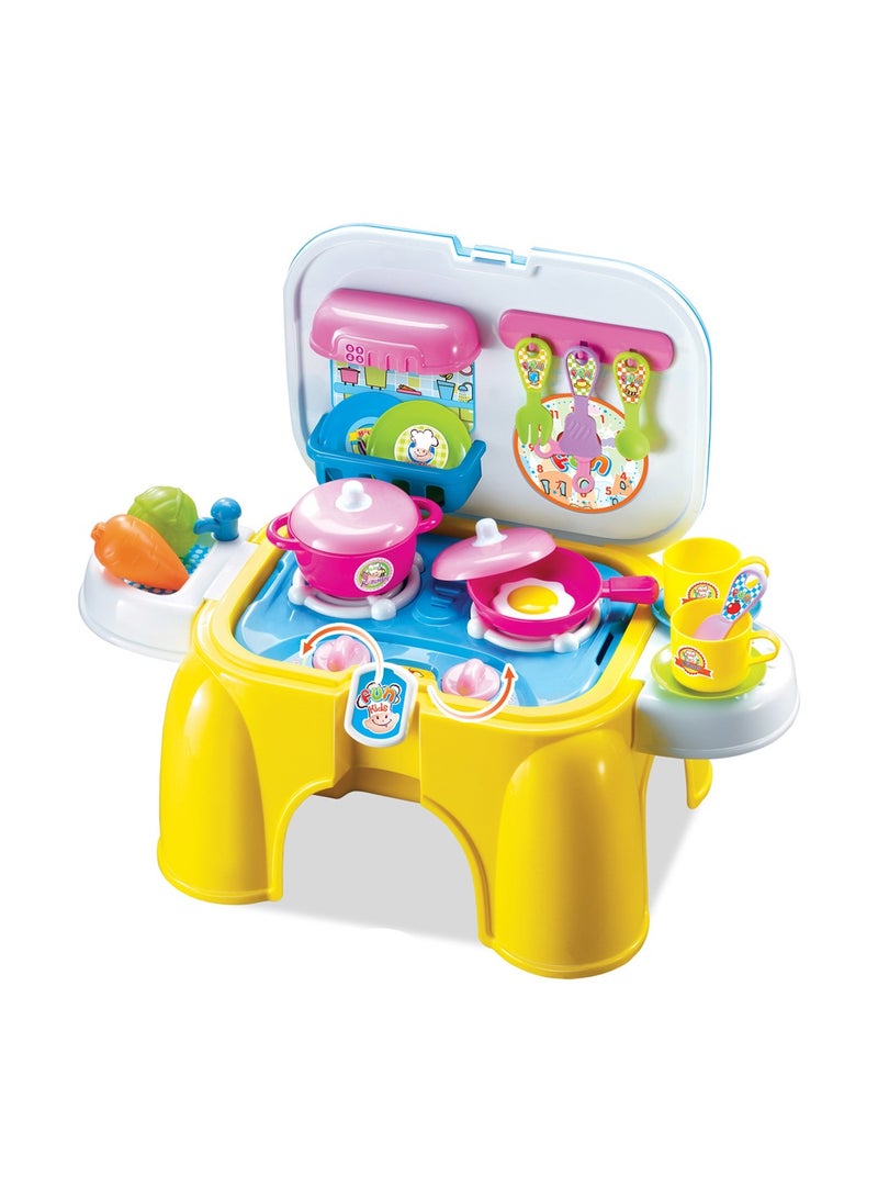 Multifunction Role Play Kitchen Playset in a Suitcase Chair for Girls and Boys
