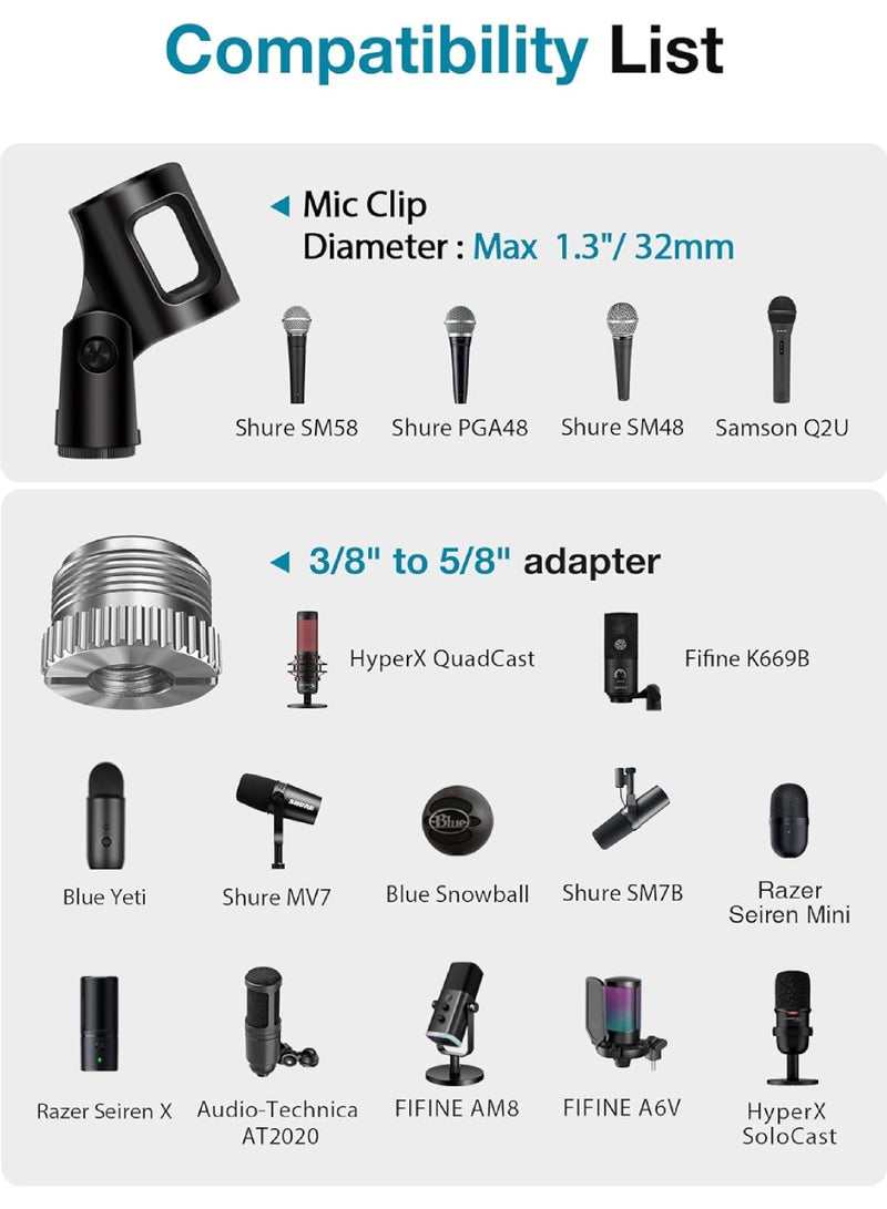 Boom Arm Microphone Mic Stand for Blue Yeti HyperX QuadCast SoloCast Snowball Fifine Shure SM7B and other Mic