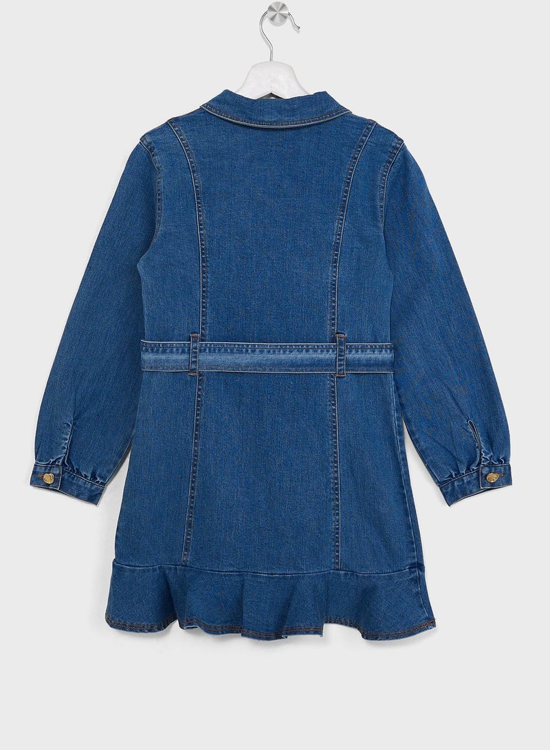 Kids Naida Denim Frill Midi Dress