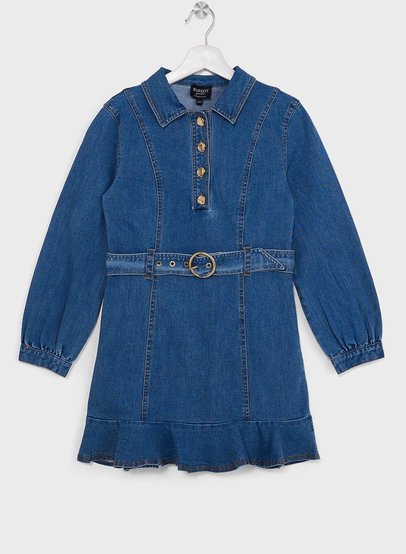 Kids Naida Denim Frill Midi Dress