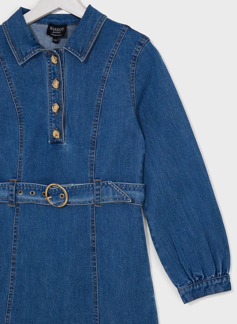 Kids Naida Denim Frill Midi Dress