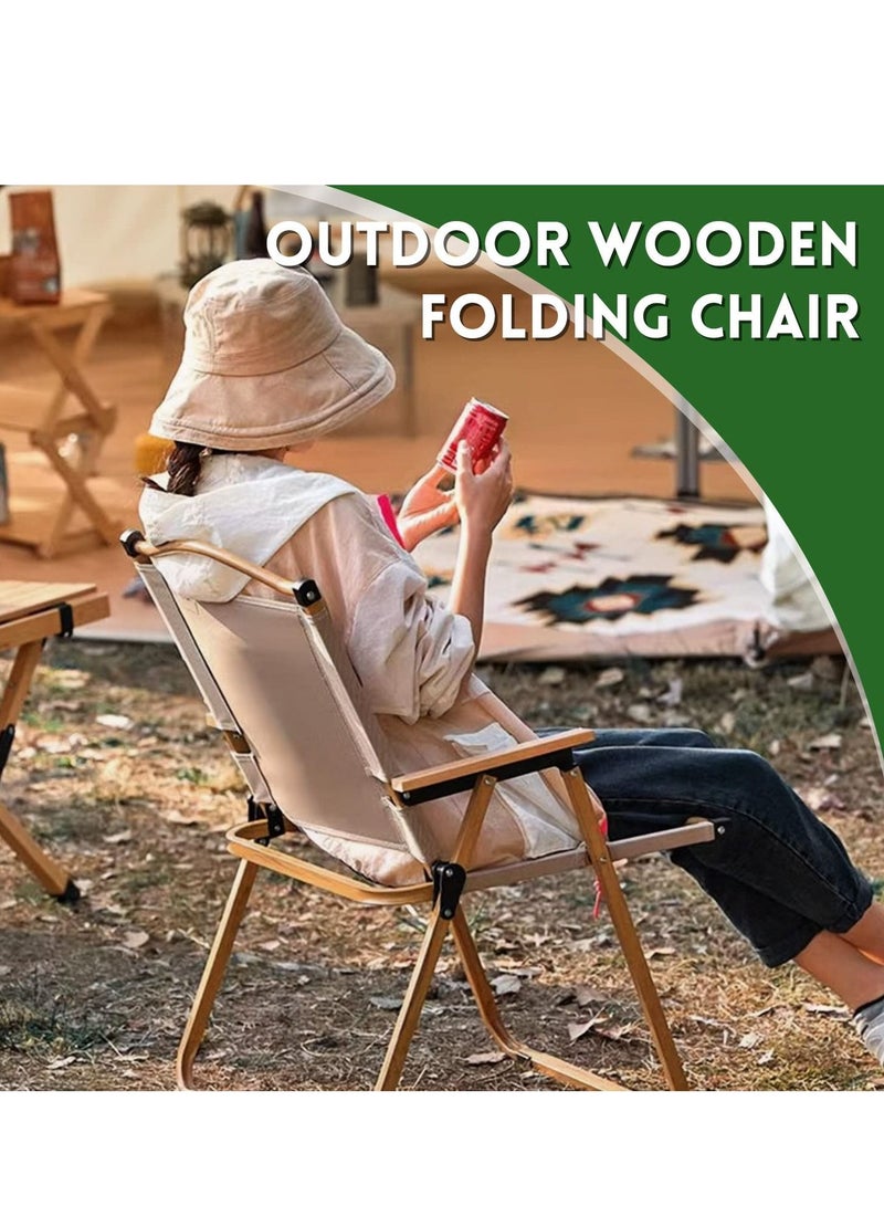 Portable Folding Camping Chair Foldable Fishing Camping Chair with Wooden Handle Aluminum Bracket Stable Outdoor Picnic Chair For BBQ Beach Chair Lightweight Outdoor