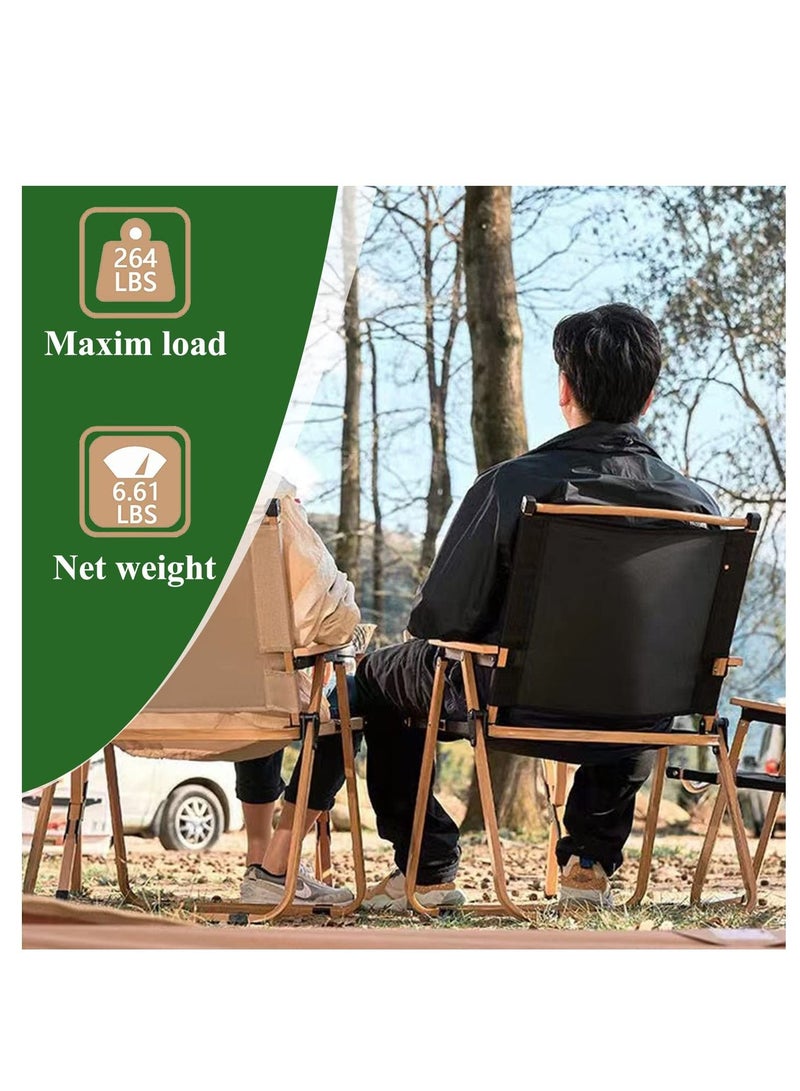 Portable Folding Camping Chair Foldable Fishing Camping Chair with Wooden Handle Aluminum Bracket Stable Outdoor Picnic Chair For BBQ Beach Chair Lightweight Outdoor