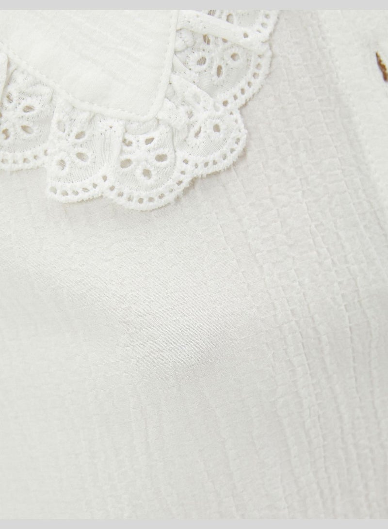 Puff Sleeve Lace Detail Peter Pan Neck