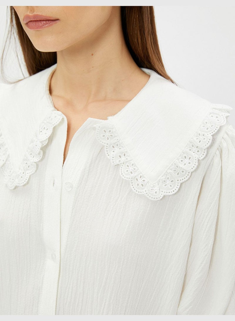 Puff Sleeve Lace Detail Peter Pan Neck