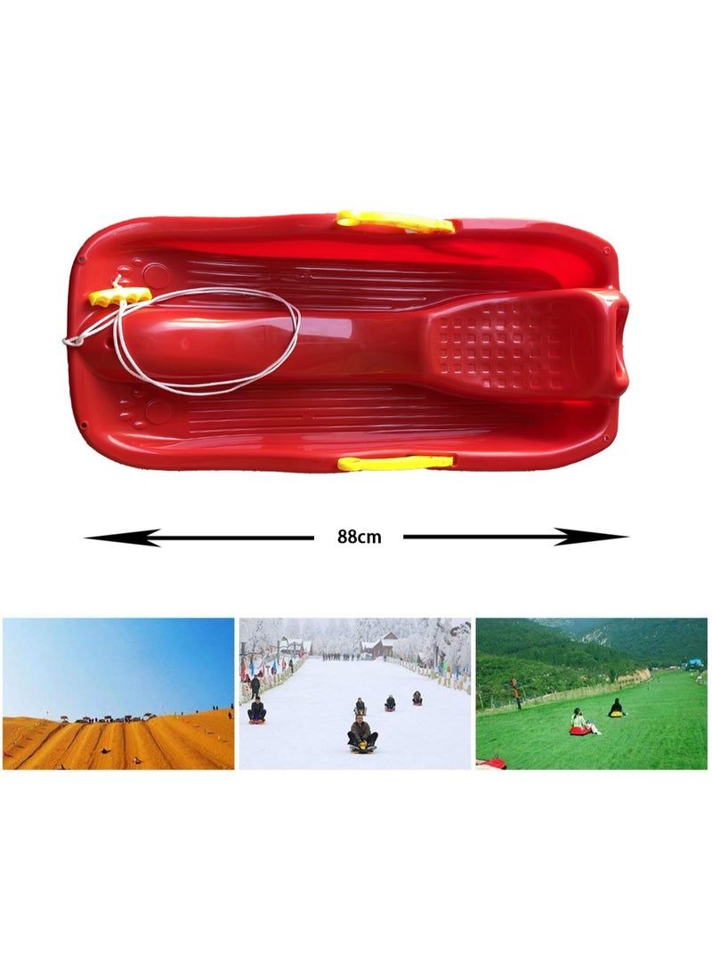 Outdoor Sports Plastic Sand Board, Snow Board, Grass Board Skiing Boards Sled Luge Snow Grass Sand Board Ski Pad Snowboard With Rope for Kids(Red)