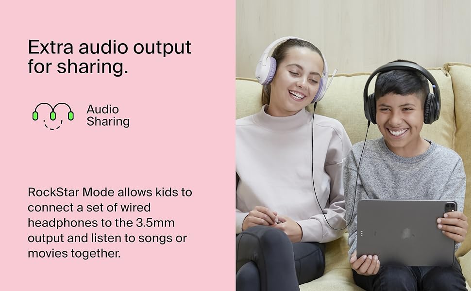 SoundForm Inspire Kids Over Ear Bluetooth Headset Volume Safe 85dB, 35Hrs Playtime, USB-C Fast Charging, Wired/Wireless Use, For Music And On-Line Class, Works W/ Apple, Samsung, HP Black