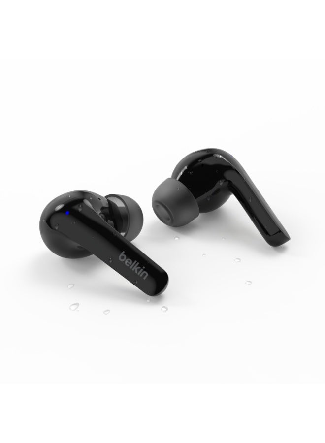 SoundForm Motion True Wireless Bluetooth Earbuds 33Hrs Playtime, Stylish W/ Great Sound And Clear Calls, 4x Microphones, Touch Controls, Wireless Charging, IPX5 Rating Black