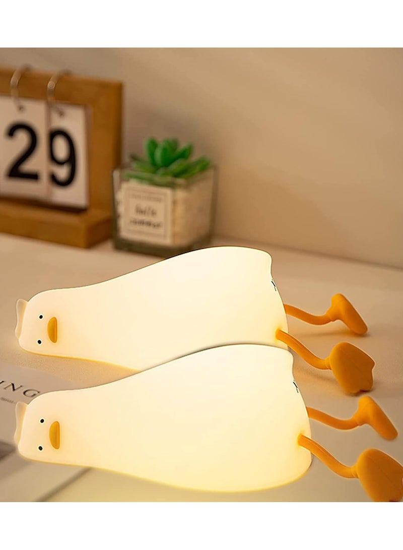 2Pcs Lying Flat Duck Night Lights,Cute Night Light for Kids,Rechargeable Silicone Nursery Nightlight,Touch Control Children Room Decor Lamp Baby Bedside Lamp Toys Gift